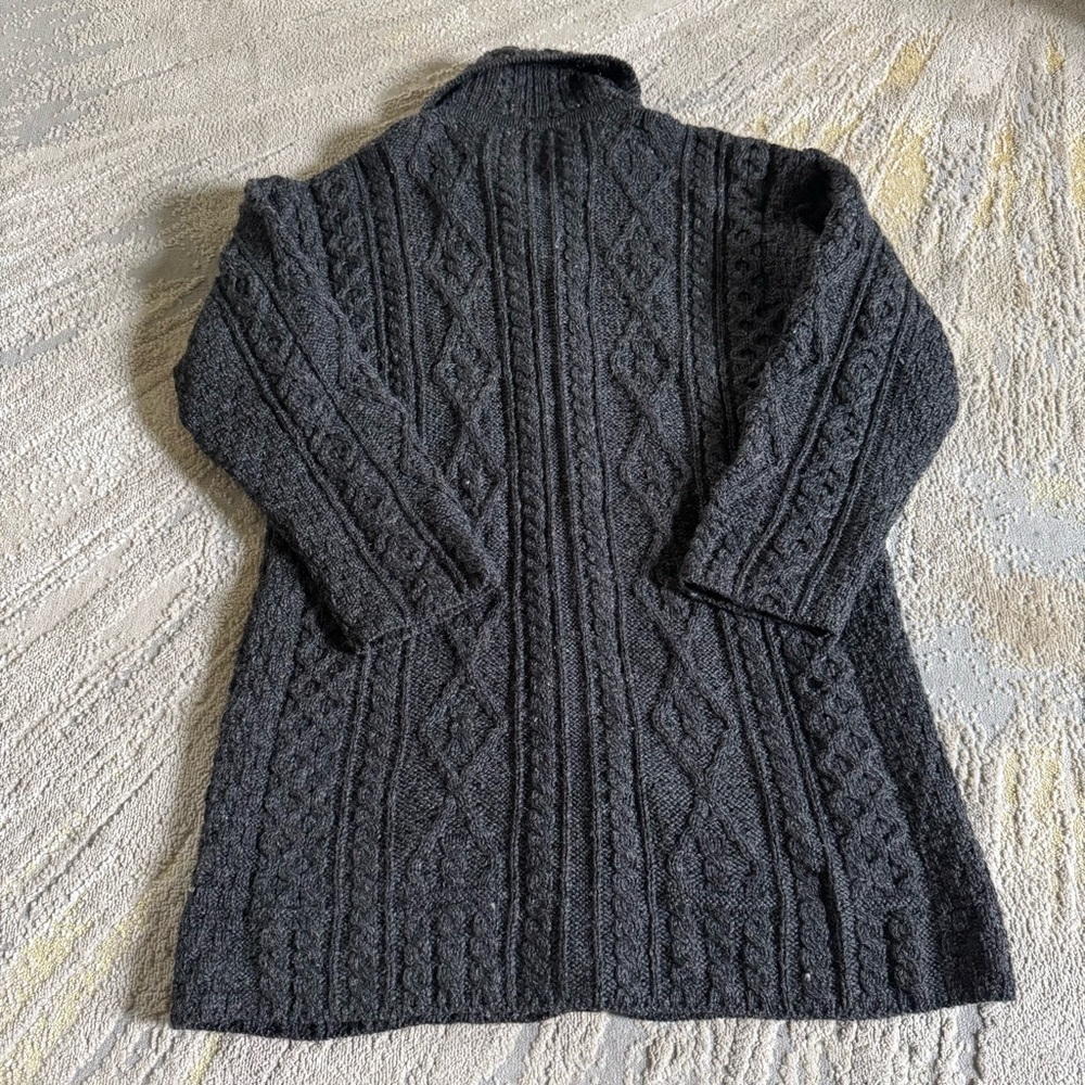 Kilronan gray cable chunky knit sweater cardigan button front Ireland large - Picture 7 of 8